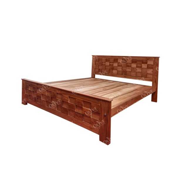 TEAK COT WITH SQUARE PATTERN  