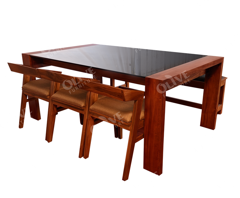 DINING TABLE 6X3.5 MIDDLE GLASS MH RW